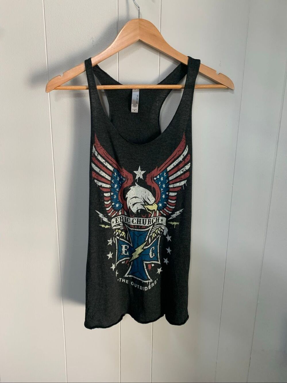 Eric Church Women's Tank Top Racerback The Outsiders Scoop Neck Black Size M